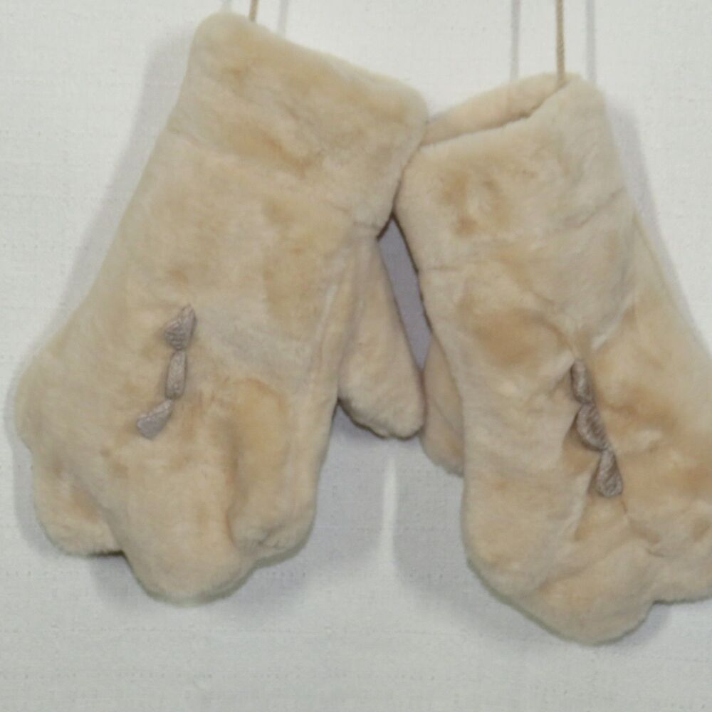 Women's Soft Cozy Plush Beige Dino Dinosaur Mittens Size Small-Medium